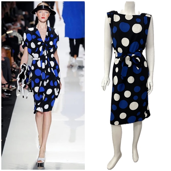 POP ART Michael Kors Collection Runway $1895 Polka Dot Silk Wrap Belted Dress 8 - Picture 1 of 11
